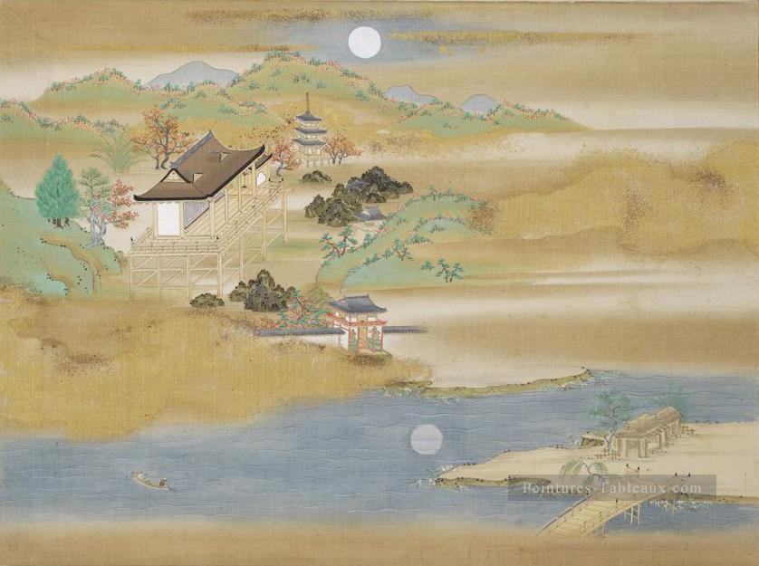 paysage autour Ishiyama dera et le lac Biwa Tosa Mitsuoki japonais Peintures à l'huile